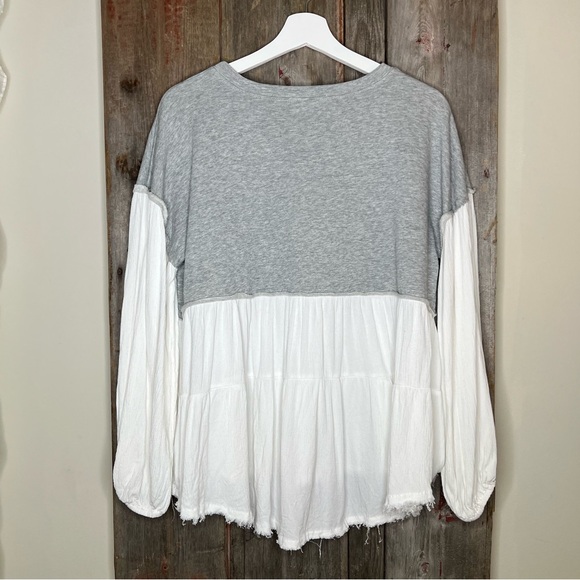 Fate Tiered French Terry and Gauze Boho Layered Tiered Top White and Grey Medium - Picture 5 of 11